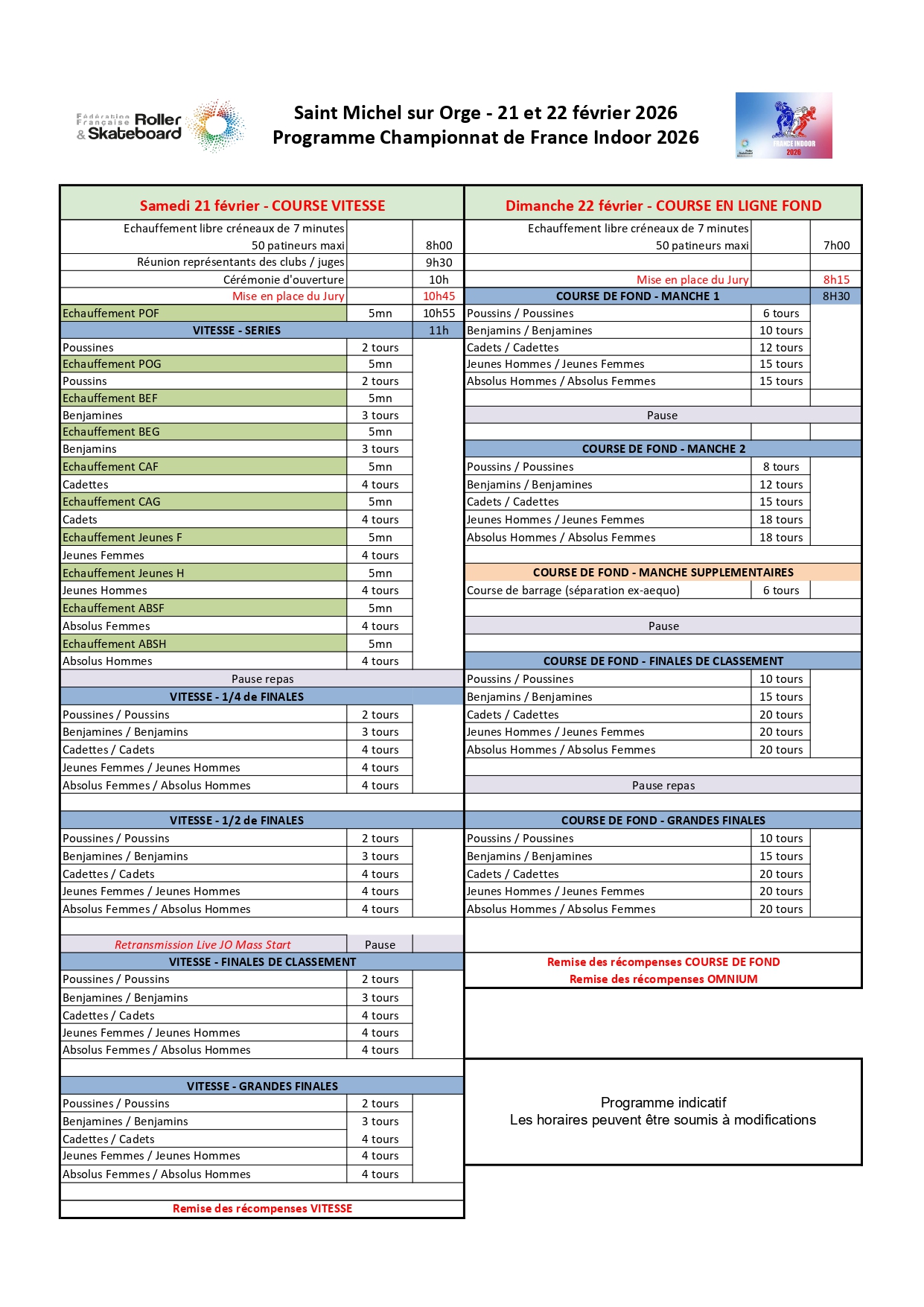 Programme France Indoor 2026